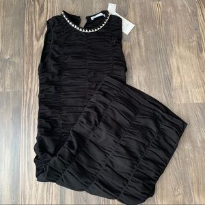 Zara NWT Chain Trim Detail Draped Ruched Bodycon Midi Dress in Black